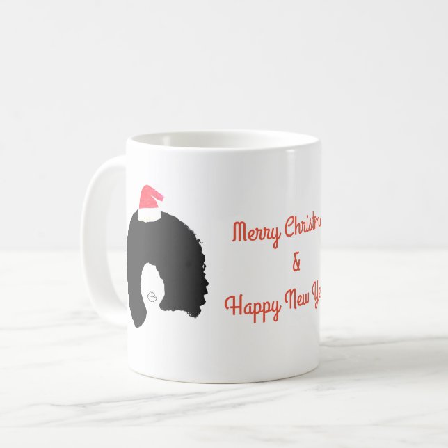 Afro Hair Christmas Hat Coffee Mug (Front Left)