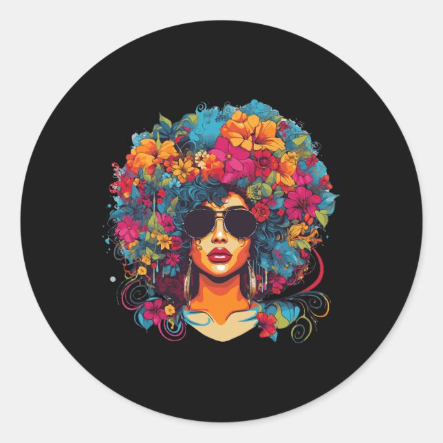 Afro Hair Natural Black History Pride Black Melani Classic Round Sticker (Front)