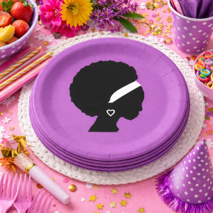Afro Hair Purple Paper Plate