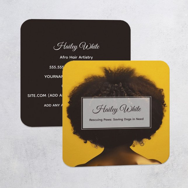 Afro Hair Square Business Card (Afro Hair Cards)
