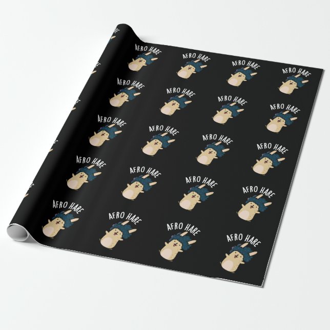 Afro Hare Funny Rabbit With Afro Pun Dark BG Wrapping Paper (Unrolled)