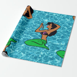 afro latina mermaid ocean sea wrapping paper