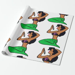 afro latina mermaid wrapping paper