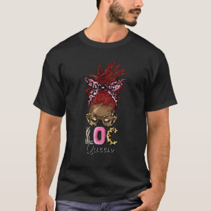 Afro Leopard Messy Bun Hair Glasses Loc Black Quee T-Shirt