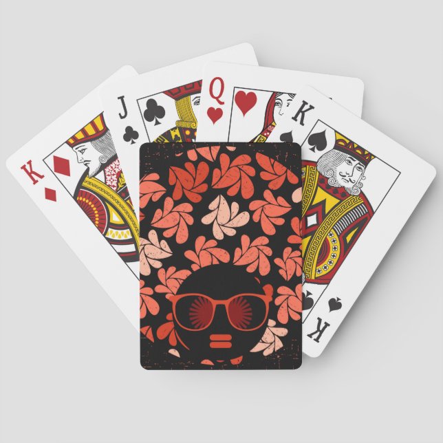 Afro Love Coral Red Pillow Playing Cards (Back)