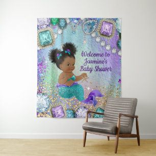 Afro Mermaid Baby Shower Backdrop Banner Tapestry