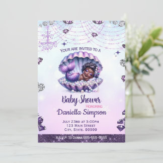 Afro Mermaid Baby Shower Invitation