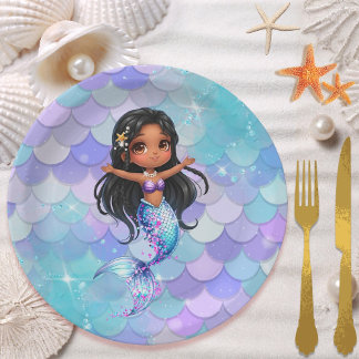Afro mermaid Birthday Party - Under the Sea Splish Paper Plate