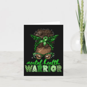 Afro Messy Bun Leopard Green Ribbon Mental Health Card