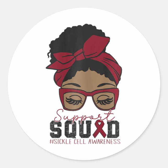 Afro Messy Bun Sickle Cell Awareness Month Burgund Classic Round Sticker (Front)