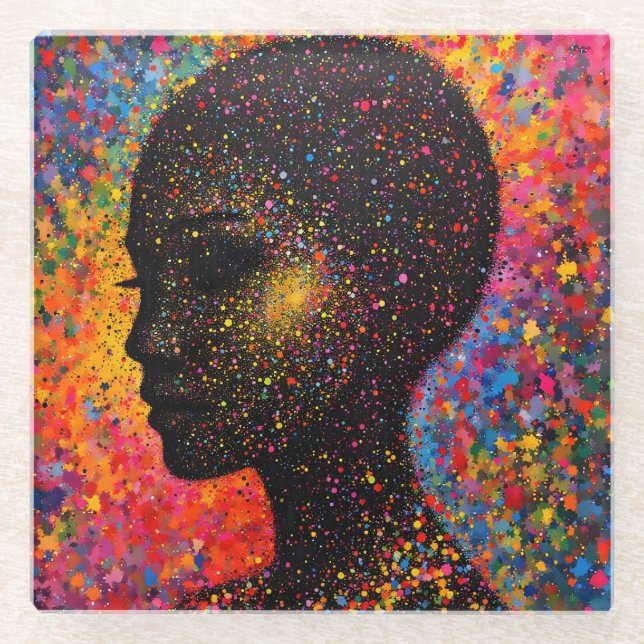 Afro Nebula Whisper – Black History Celebration Glass Coaster (Front)