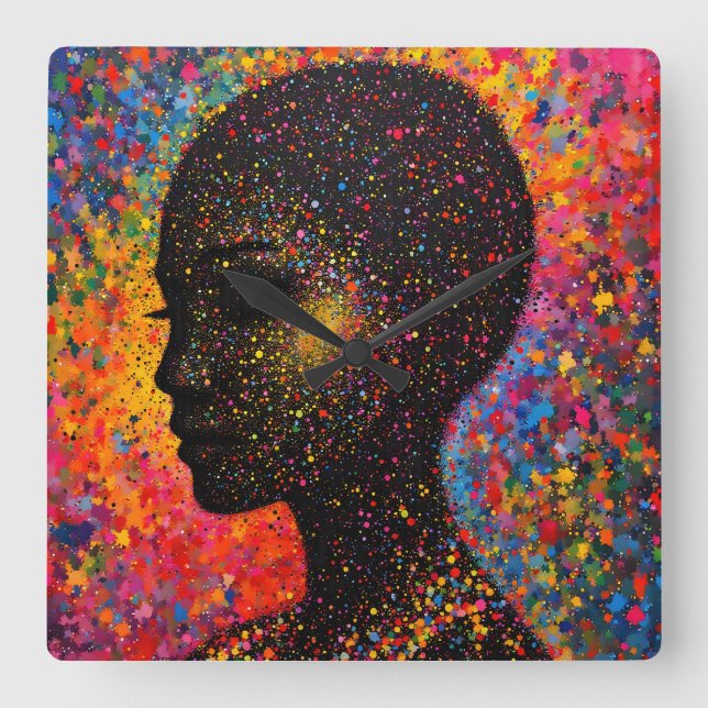 Afro Nebula Whisper – Black History Celebration Square Wall Clock (Front)
