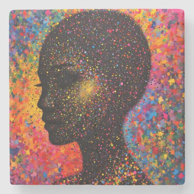 Afro Nebula Whisper – Black History Celebration Stone Coaster (Front)