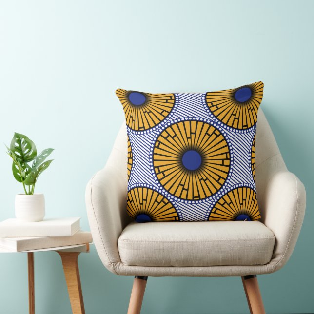Afro Pop Blue and Gold Ankara Print Cushion (Chair)