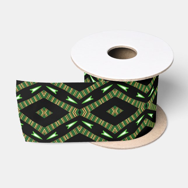 Afro Pop Kente Green Satin Ribbon (Spool)