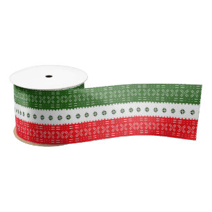 Afro Pop Red And Green Mudcloth Design  Satin Ribbon