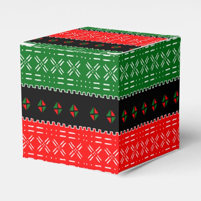 Afro Pop Red Black and Green Modern Mudcloth Favour Box (Front Side)