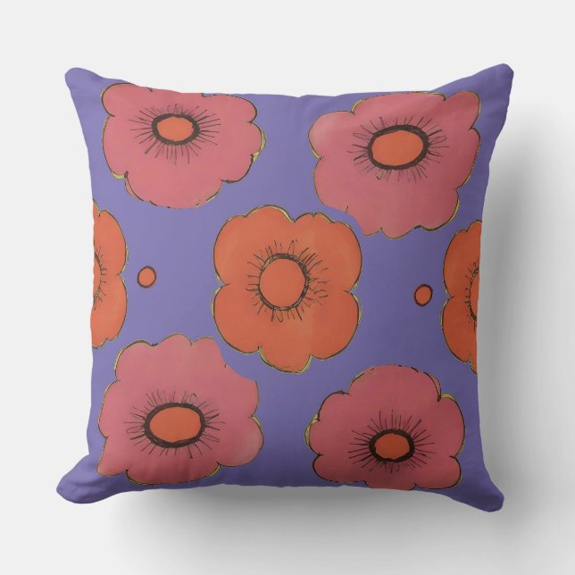 Afro Poppies Square Throw Pillow (Front)