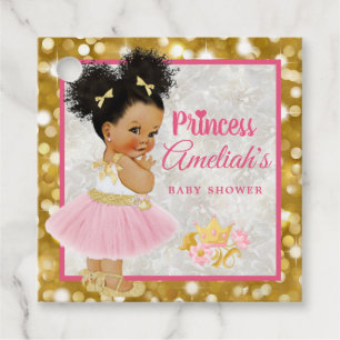 Afro Princess Ballerina Baby Girl Pink Gold Fancy Favour Tags