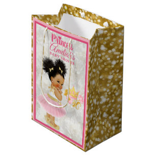 Afro Princess Ballerina Baby Girl Pink Gold Fancy Medium Gift Bag
