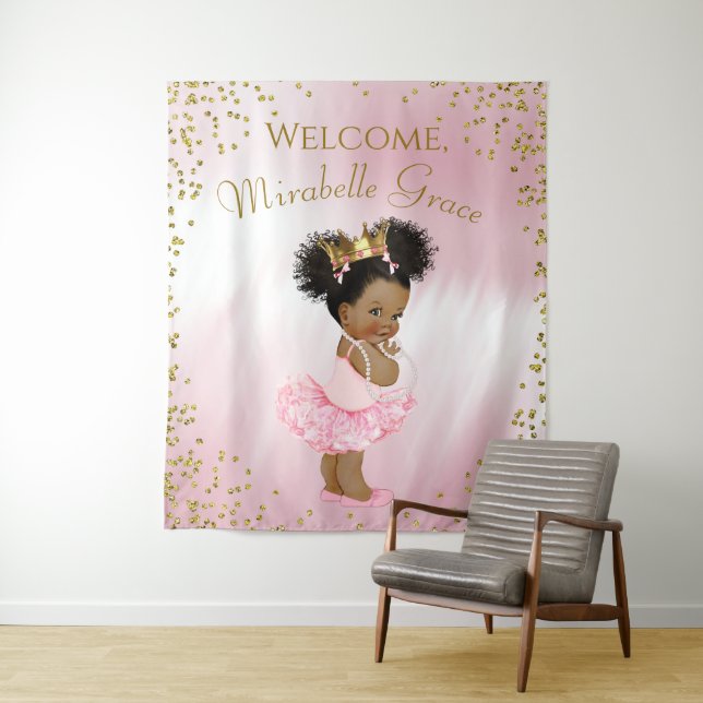 Afro Princess Tutu Baby Shower Backdrop Banner Tapestry (In Situ)