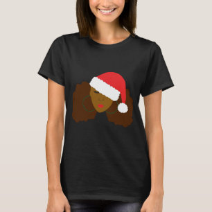 Afro Puff Black Woman Santa Hat Natural Hair Chris T-Shirt