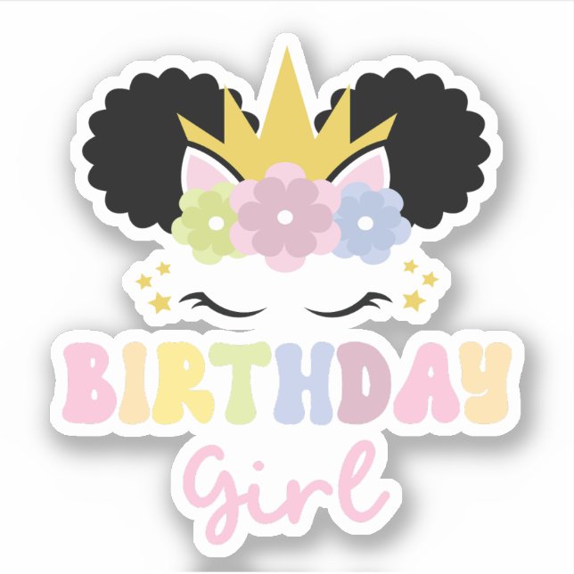 Afro Puff Curly Hair Unicorn Birthday Girl  (Front)