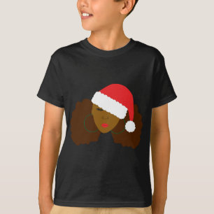 Afro Puff Girl Santa Hat Christmas T-Shirt