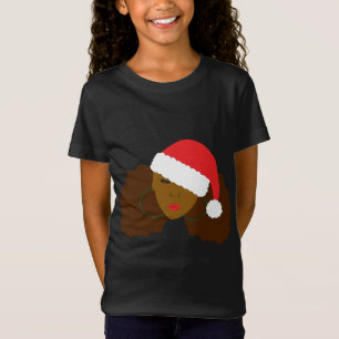 Afro Puff Girl Santa Hat Christmas T-Shirt