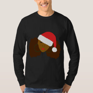 Afro Puff Girl Santa Hat Christmas T-Shirt