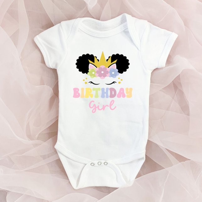 Afro Puff Unicorn Birthday Girl Party Outfit  Baby Bodysuit (Creator Uploaded)