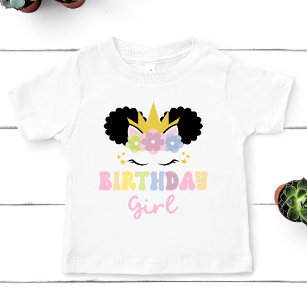 Afro Puff Unicorn Birthday Girl Party Outfit  Baby T-Shirt