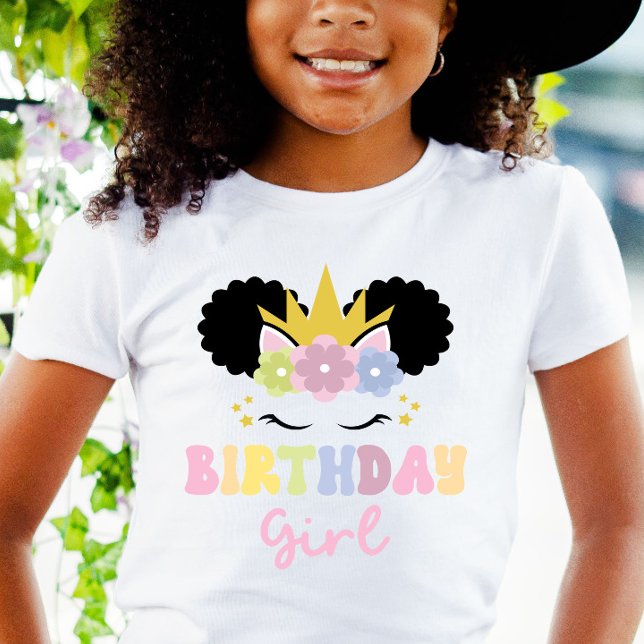 Afro Puff Unicorn Birthday Girl Party Outfit  T-Shirt (Creator Uploaded)