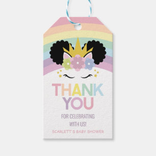 Afro Puff Unicorn Rainbows Baby Shower Favour Gift Tags