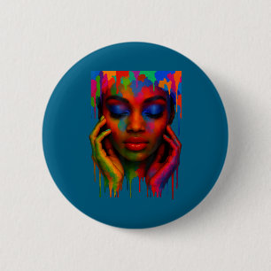 Afro queen black pride girls women paint art 6 cm round badge