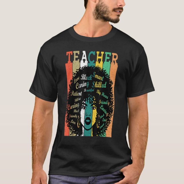 Afro Retro Black History Month   Black Woman Teach T-Shirt (Front)