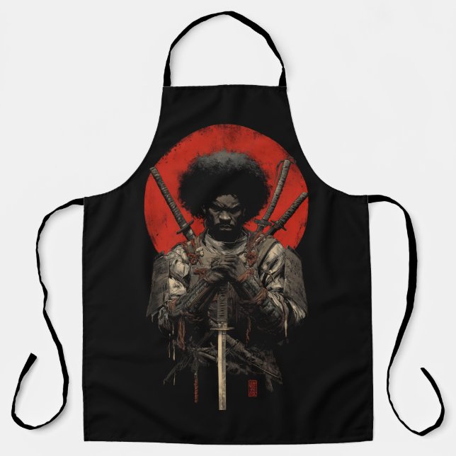 Afro Samurai Warrior Apron – Bold Red Sun Japanese (Front)