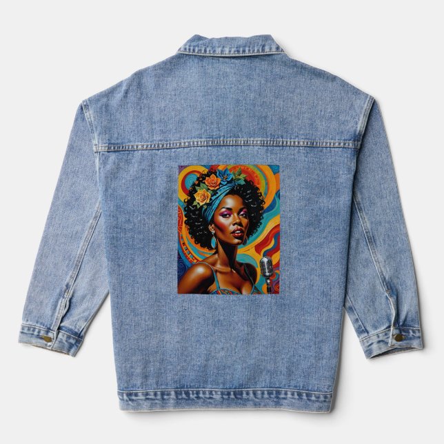 Afro Soul Diva Vibrant Art Tee Denim Jacket (Back)