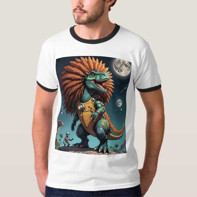 Afro Space Dino Cosmic Robot Jungle Tshirt (Front)