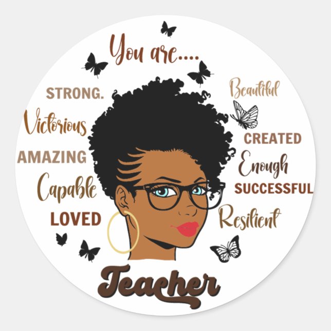 Afro Teacher Black Woman Teacher African American Classic Round Sticker (Front)