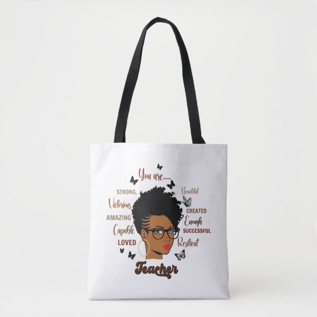 Afro Teacher Black Woman Teacher African American Tote Bag (Front)