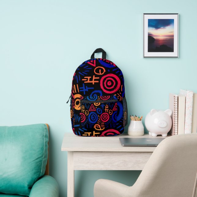 Afro Tribal Pattern Colourful Abstract  Printed Backpack (Insitu)