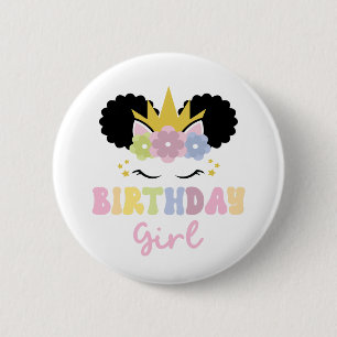 Afro Unicorn Birthday Girl Party Outfit  6 Cm Round Badge