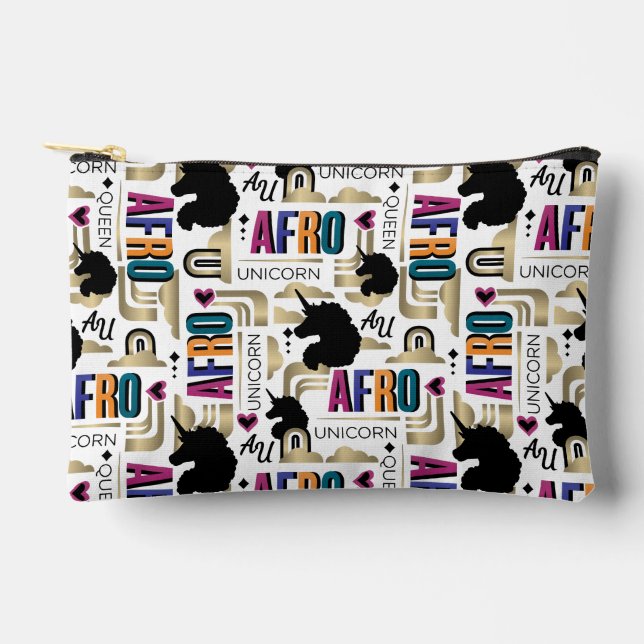 Afro Unicorn Bold Pattern Accessory Pouch (Front)