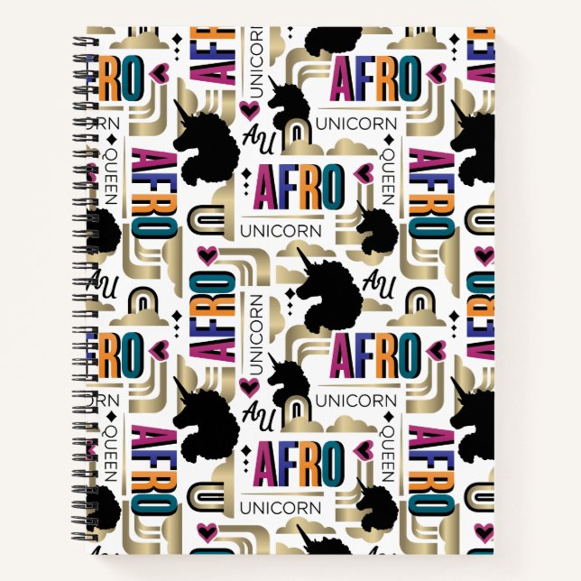 Afro Unicorn Bold Pattern Notebook (Front)
