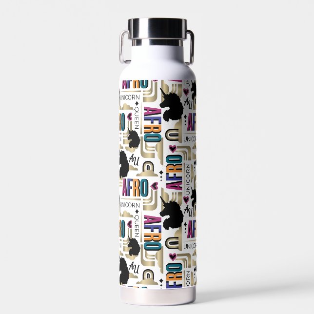 Afro Unicorn Bold Pattern Water Bottle (Front)