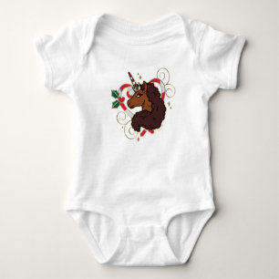 Afro Unicorn Candy Cane Heart Holiday Baby Bodysuit