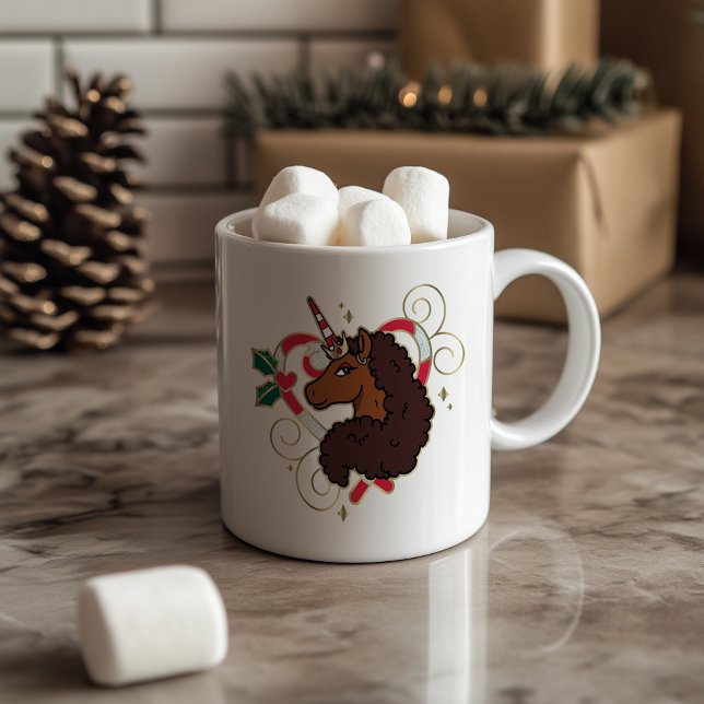 Afro Unicorn Candy Cane Heart Holiday Coffee Mug (Creator Uploaded)