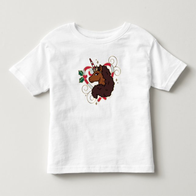 Afro Unicorn Candy Cane Heart Holiday Toddler T-Shirt (Front)