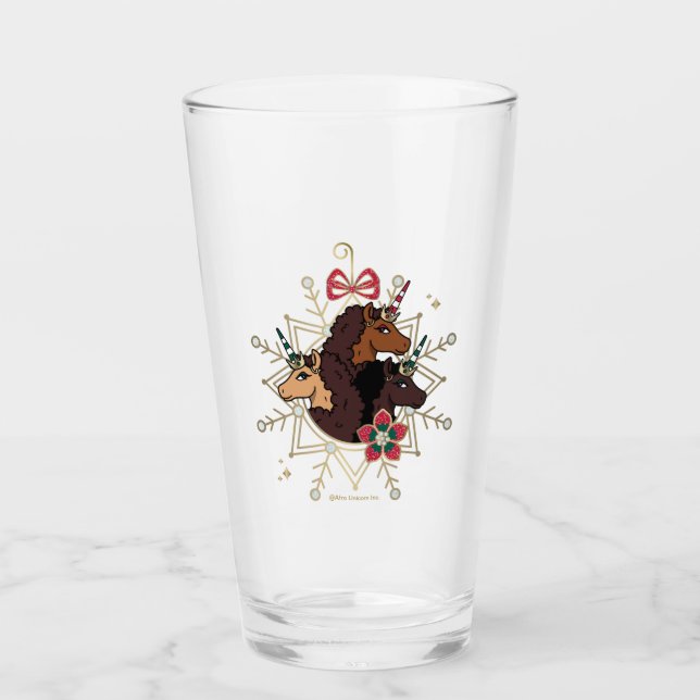 Afro Unicorn Festive Holiday Magical Glass (Front)